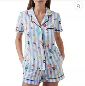 Kate Spade Aqua Stripe Pajamas Set Shirt Shorts Beach Vacation Small  🏖️👙